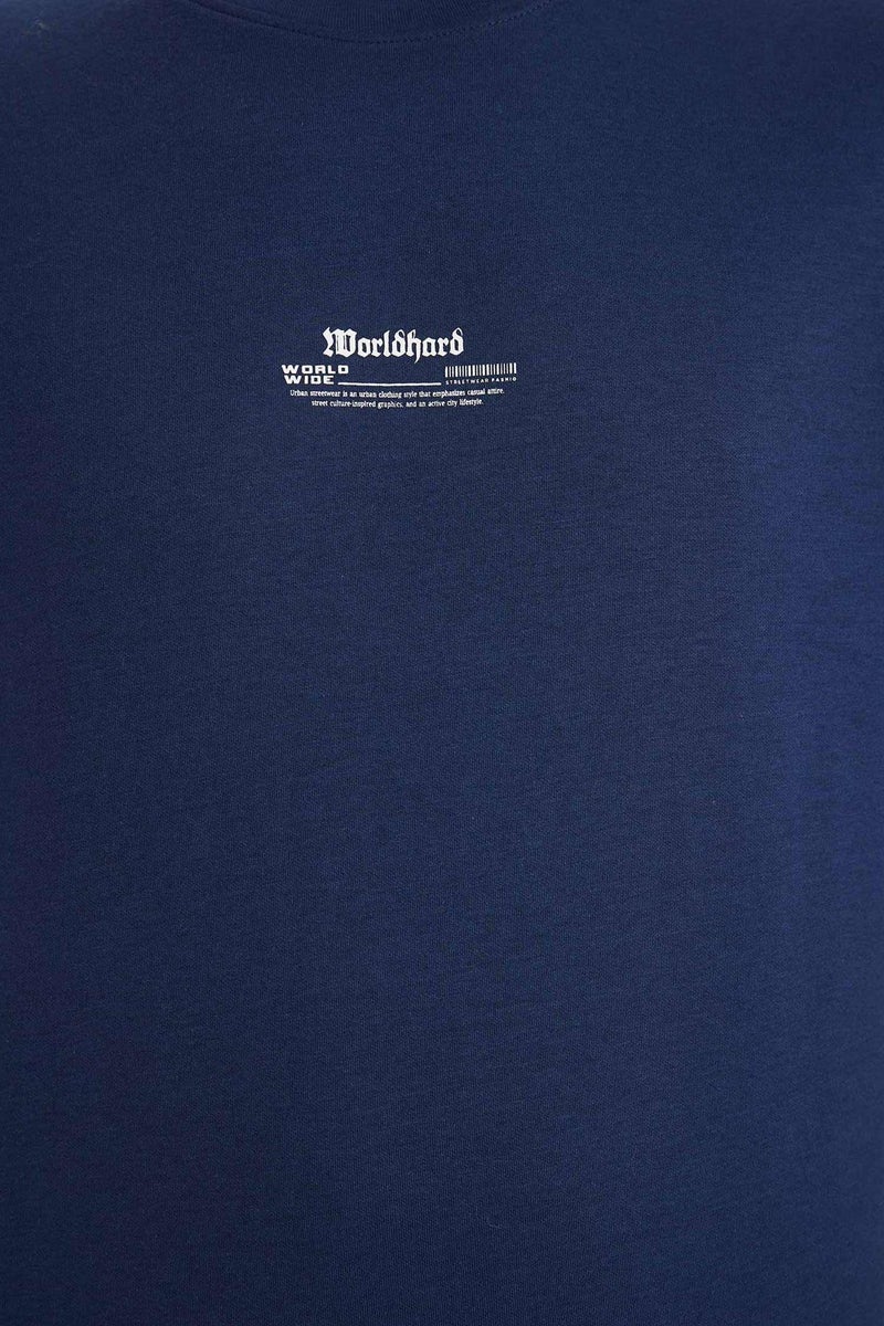 DeFacto Blue Man Breathable Loose Fit Printed T-Shirt Casual - Image 4